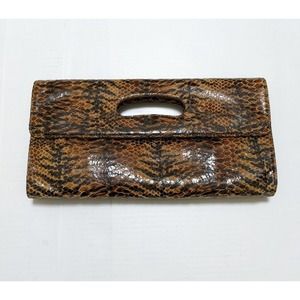 HOBO International Tiger Snake Exotic Patent Leather Clutch Purse Bag evening